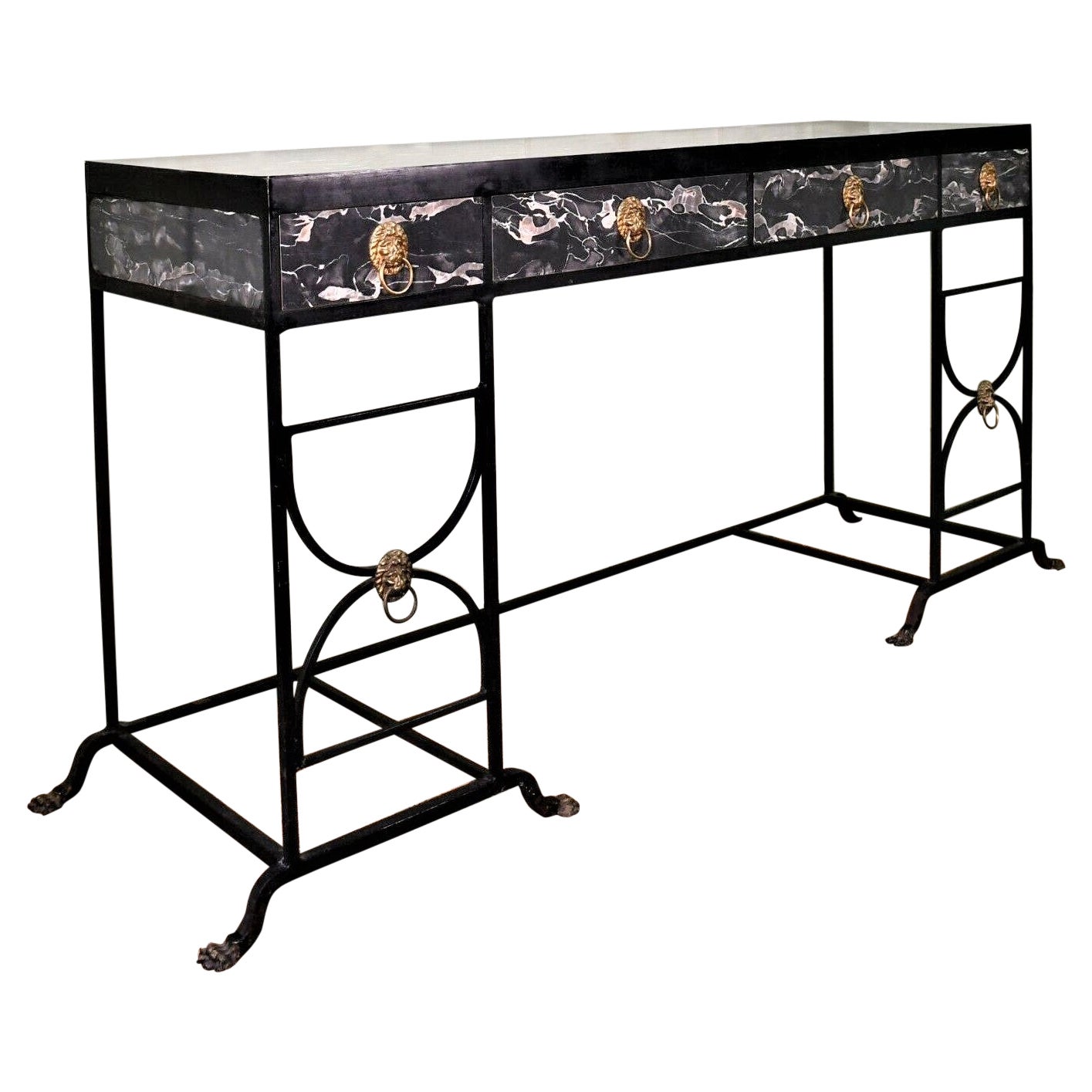 Regency Faux Marble Iron Sideboard by Roger Thibier For Sale