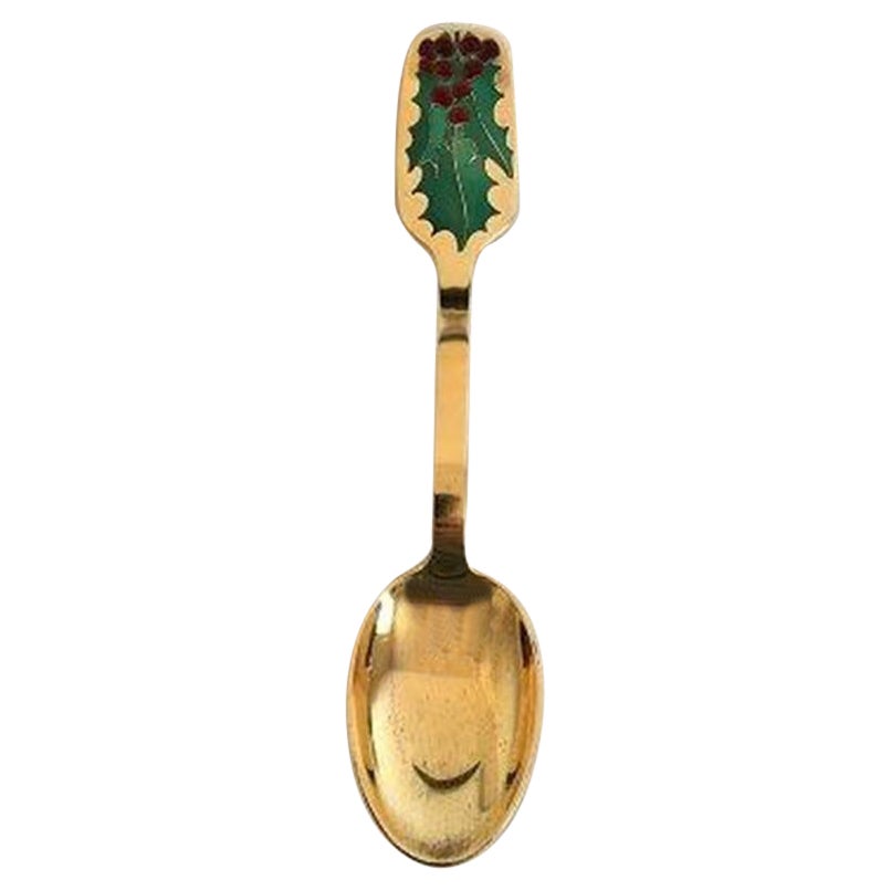 A. Michelsen Christmas Spoon 1946 in Gilded Sterling Silver with Enamel For Sale