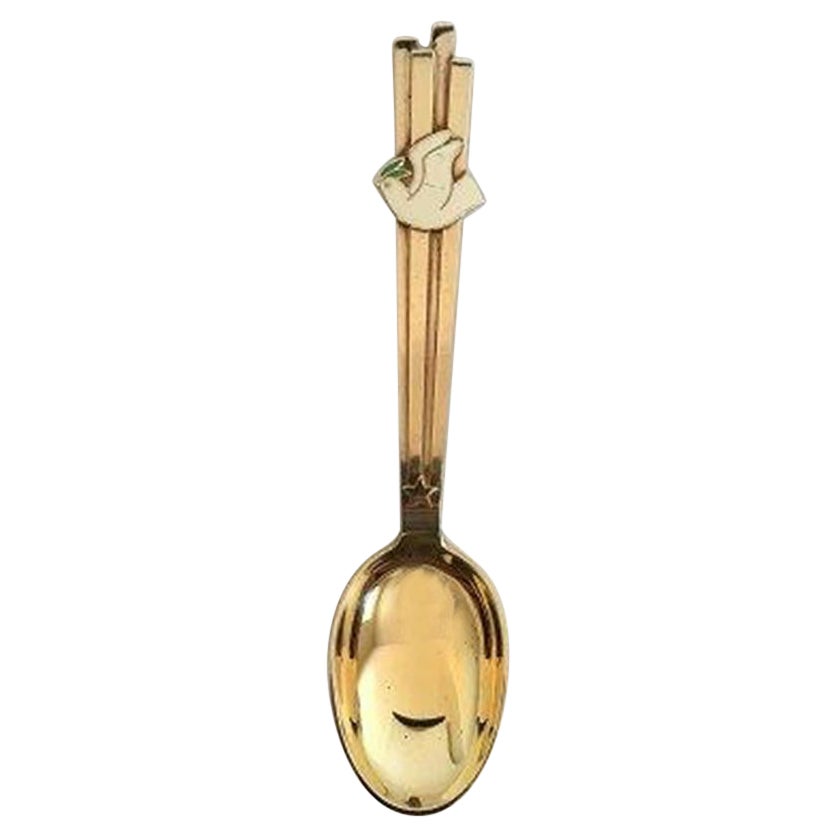 A. Michelsen Christmas Spoon 1943 in Gilded Sterling Silver with Enamel For Sale