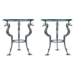 Matching Pair of Hollywood Regency Glass & Steel End Tables by Maitland Smith