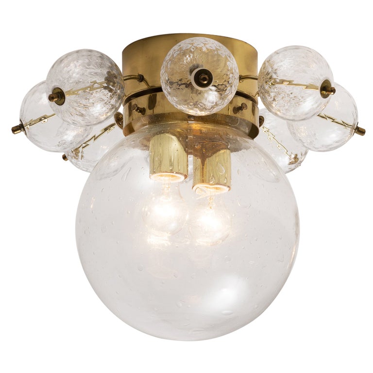 Ceiling Light in Brass and Structured Clear Glass For Sale at 1stDibs