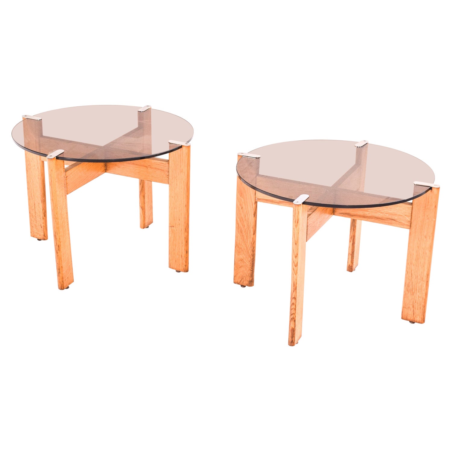 Pair of Portuguese Side Tables in Oak, 1980s