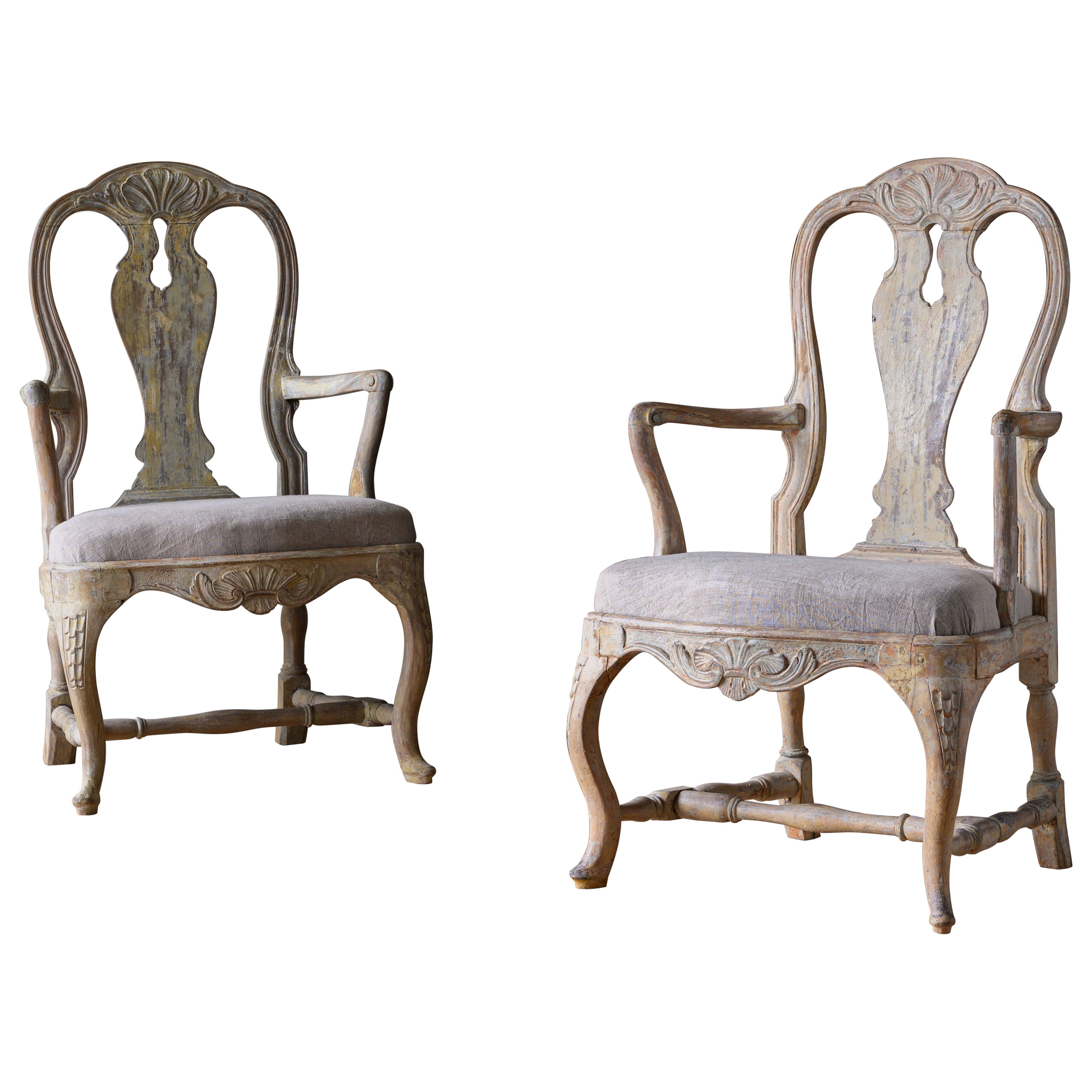 18th Century Swedish Rococo Armchairs For Sale