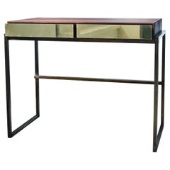 21st Century Modern Minimalist Walnut & Aged Brass Mila T73B Writing Desk