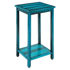 Table d'appoint Lobel Originals à 2 niveaux en peau de serpent bleu exotique, neuve