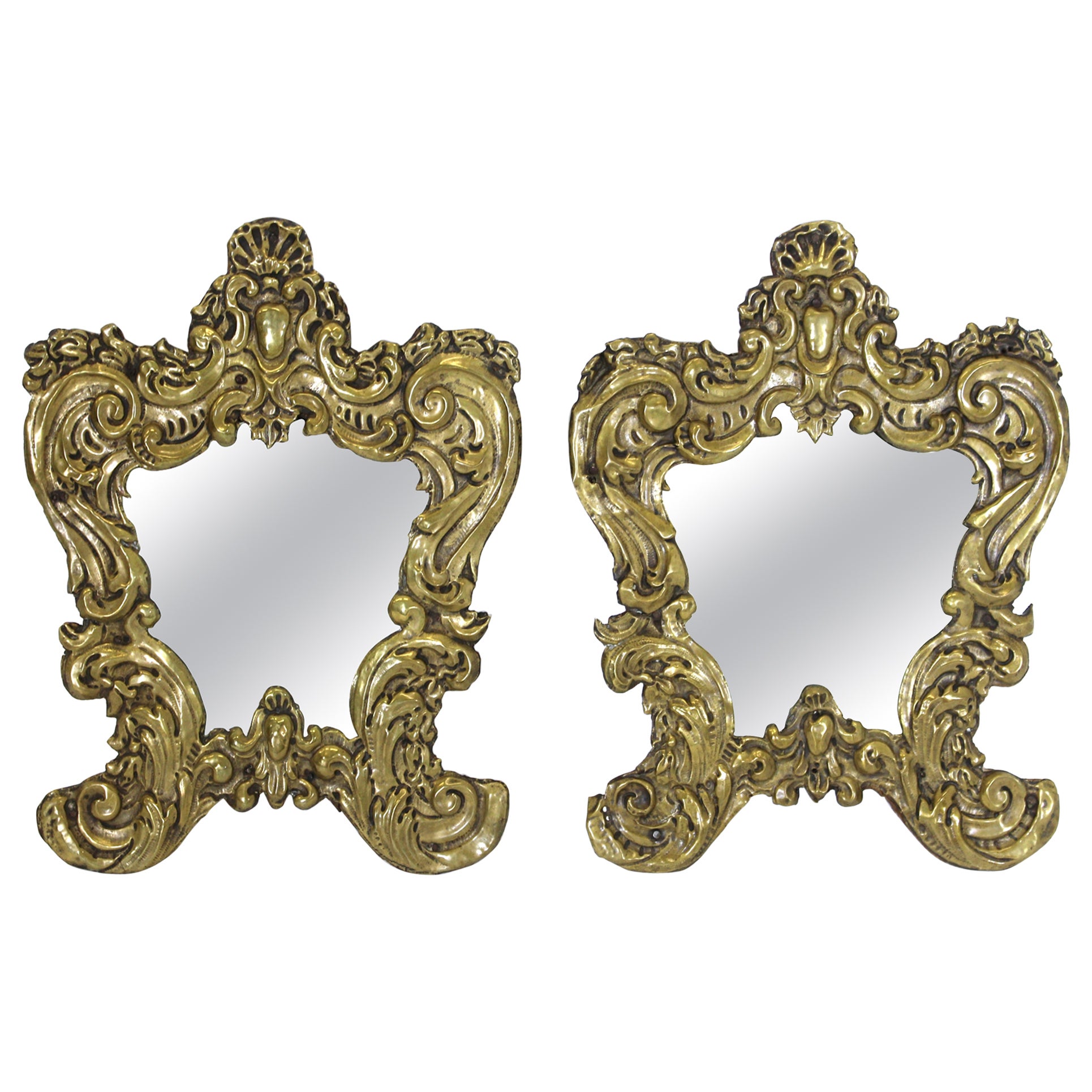 Italian Rococo Brass Repousse Mirrors For Sale