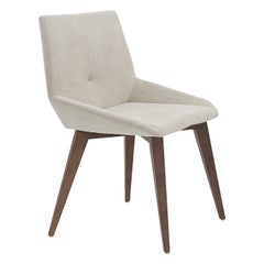 Geometric Cubi Dining Chair with Walnut Base and Light Gray Fabric Chair Seat