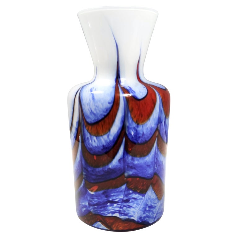 Vintage Red, White and Blue Murano Glass Vase by Carlo Moretti, Italy 1970s For Sale