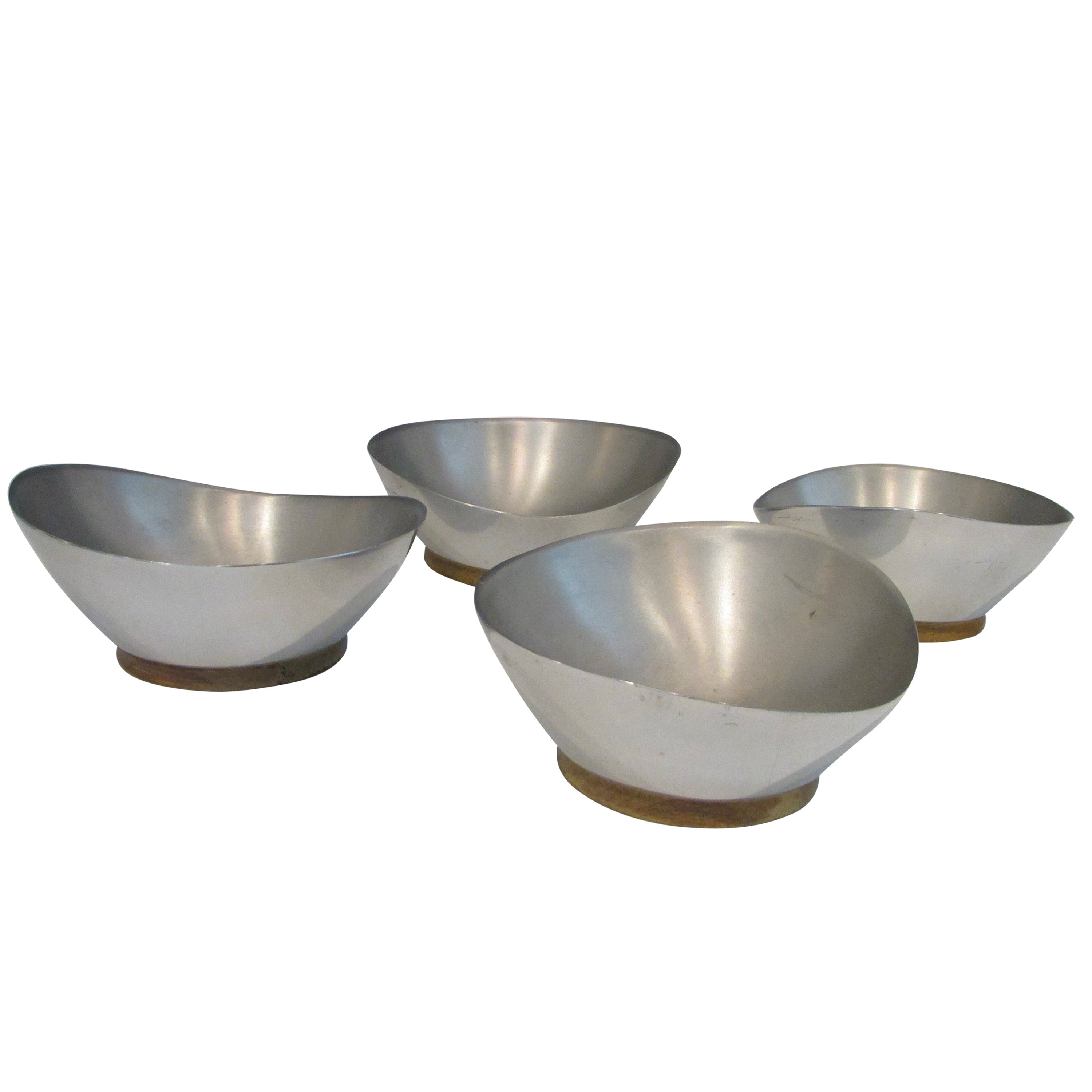 Set of Four Modernist Cast Aluminum Biomorphic Shape Serving Bowls For Sale