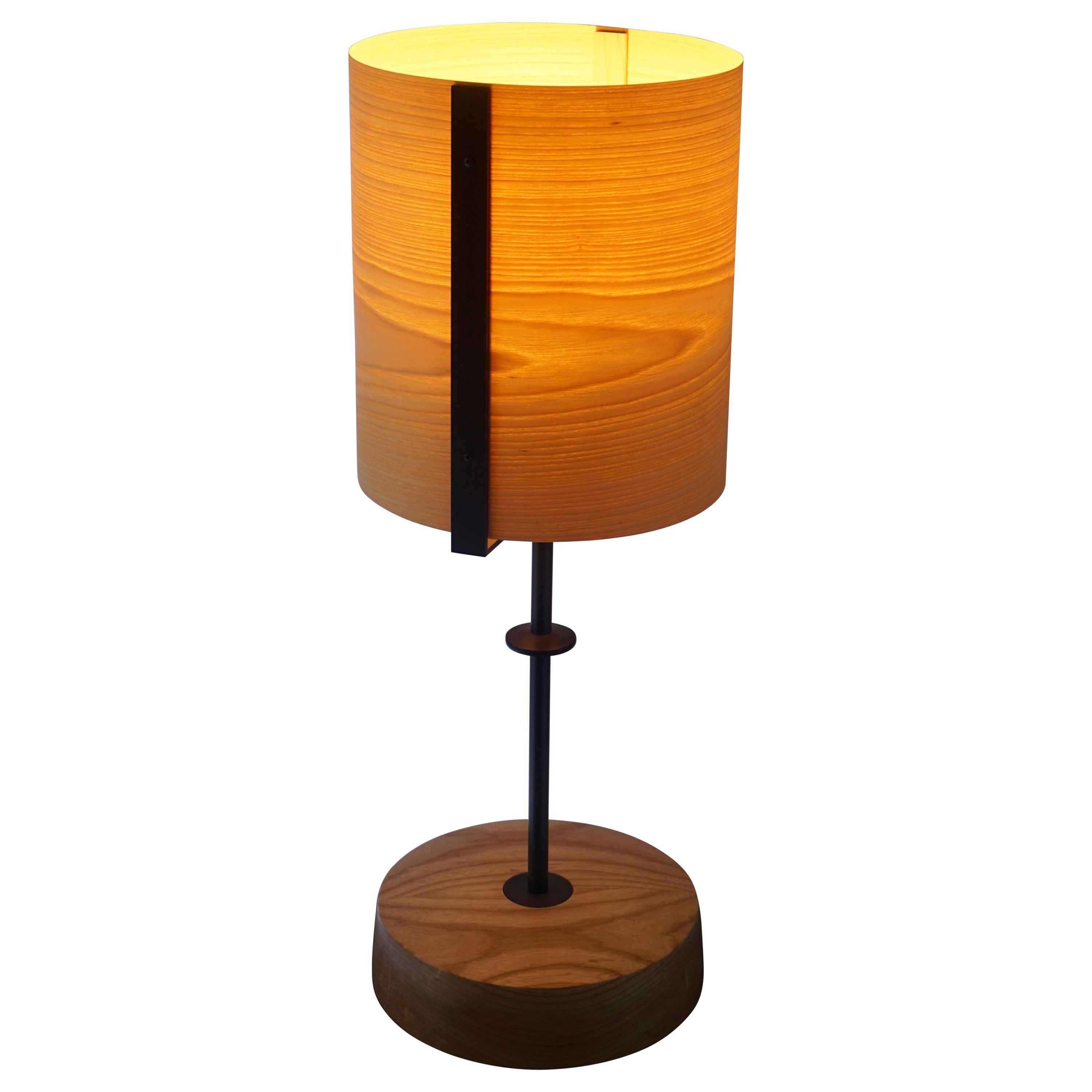Ash Wood Veneer Table Lamp #5 with Blackened Bronze Frame For Sale