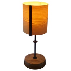 Ash Wood Veneer Table Lamp #5 with Blackened Bronze Frame