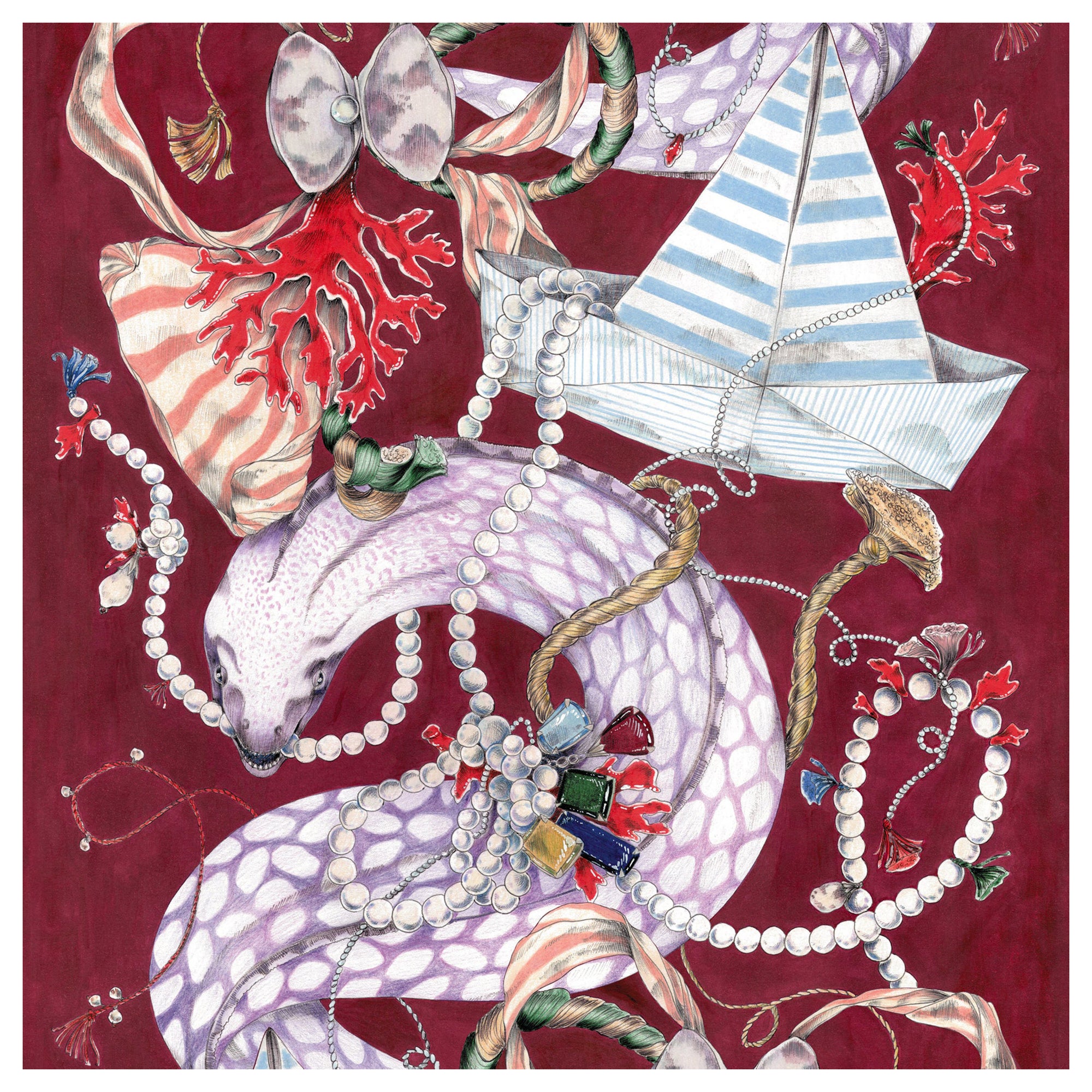 Marine Wunderkammer - Revêtements muraux multicolores « rétro » en vente