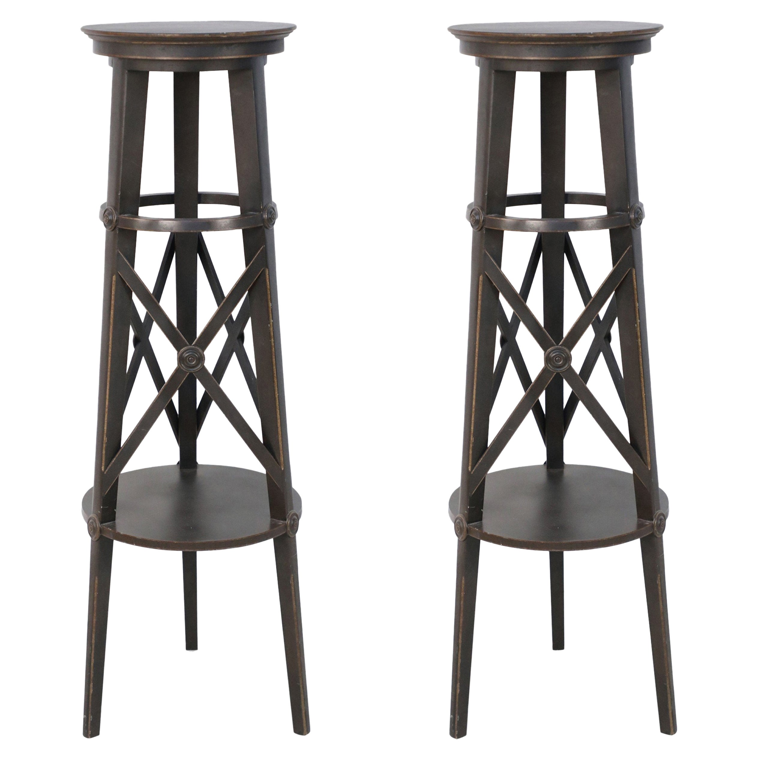 Pair of English Regency Style Tall Circular X-Support Pedestals For Sale