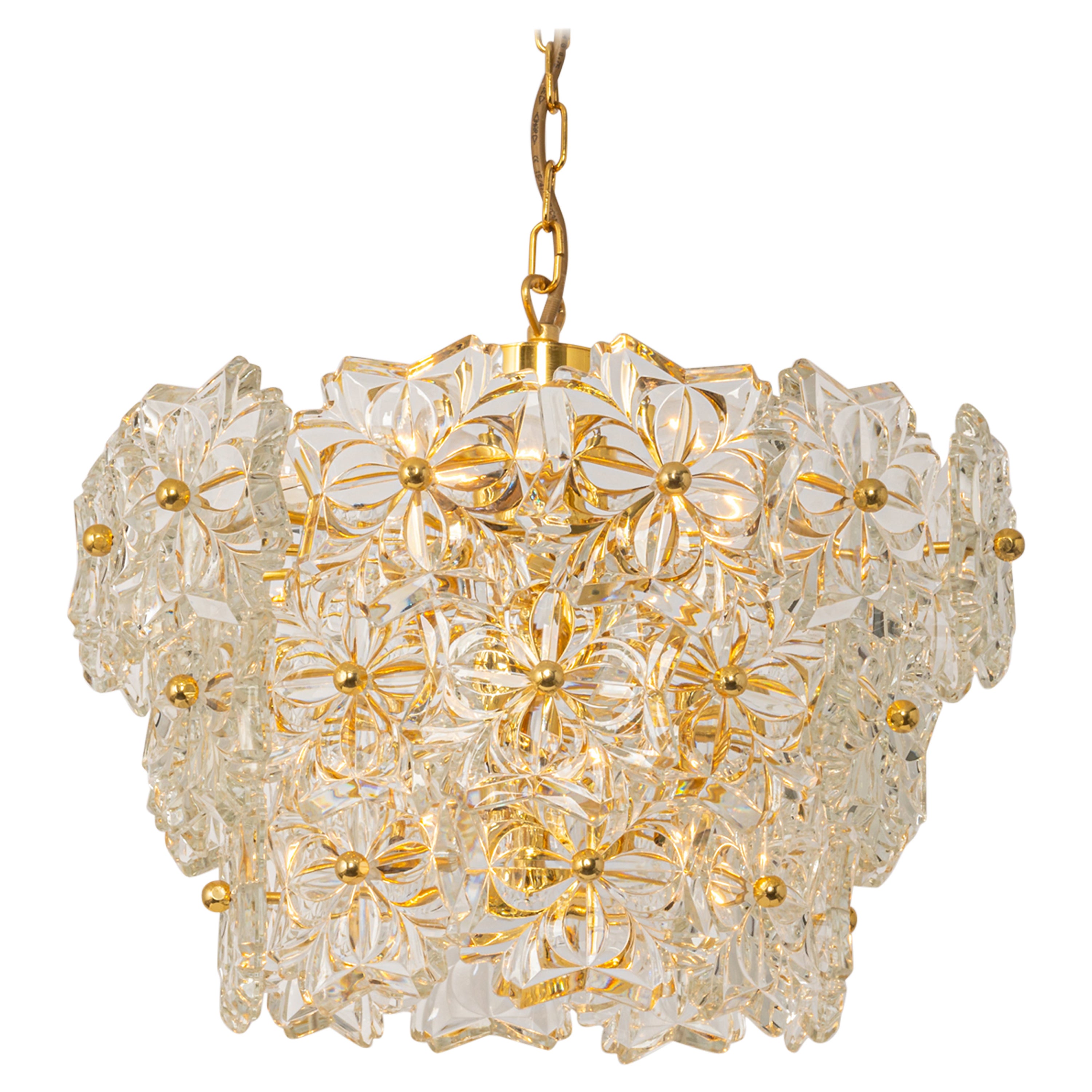 Gilt Brass, Crystal Glass Chandelier, Germany, 1970s For Sale