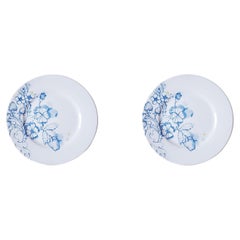 Blue Summer, Contemporary Porcelain Dessert Plates Set with Blue Floral Design