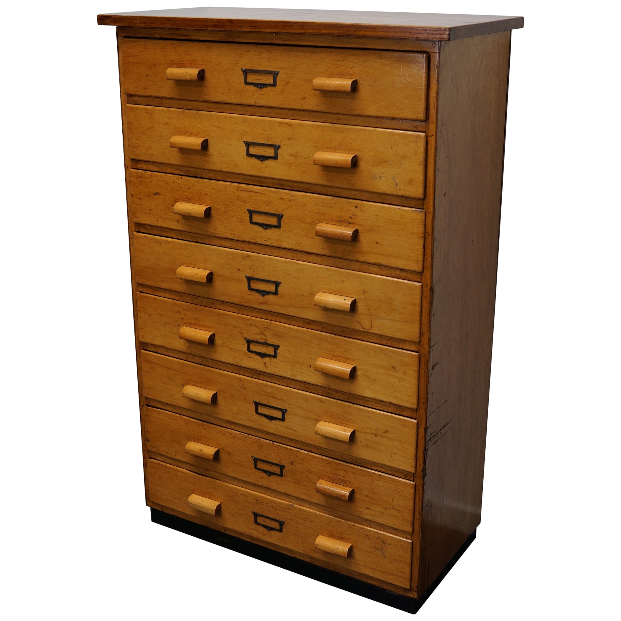 German Beech Industrial Apothecary Cabinet, Mid-20th Century For Sale