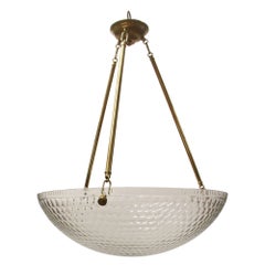 Large Brass Honeycomb Pattern Glass Dish Pendant Light Italian Style