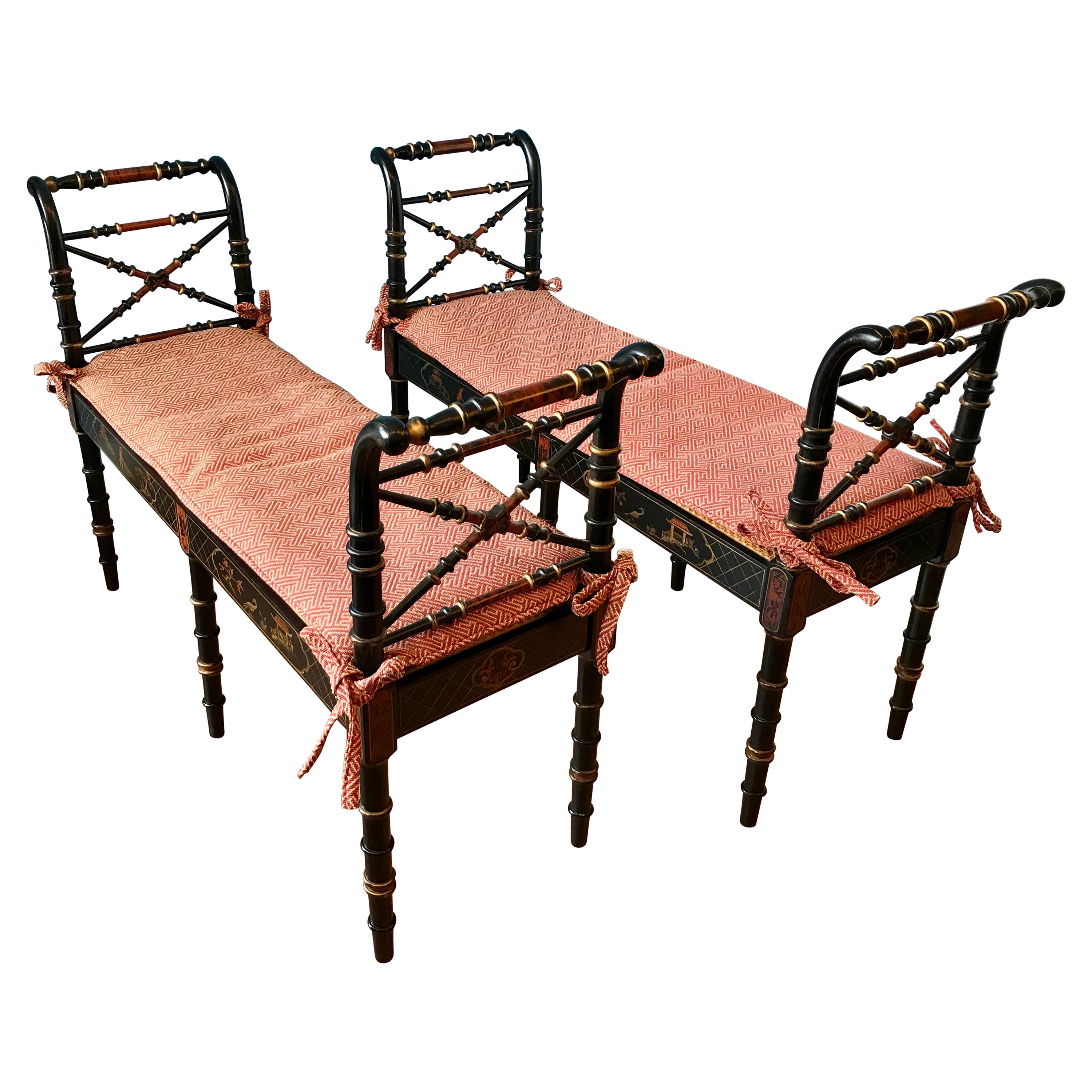 Pair of Regency Style Faux Bamboo Benches