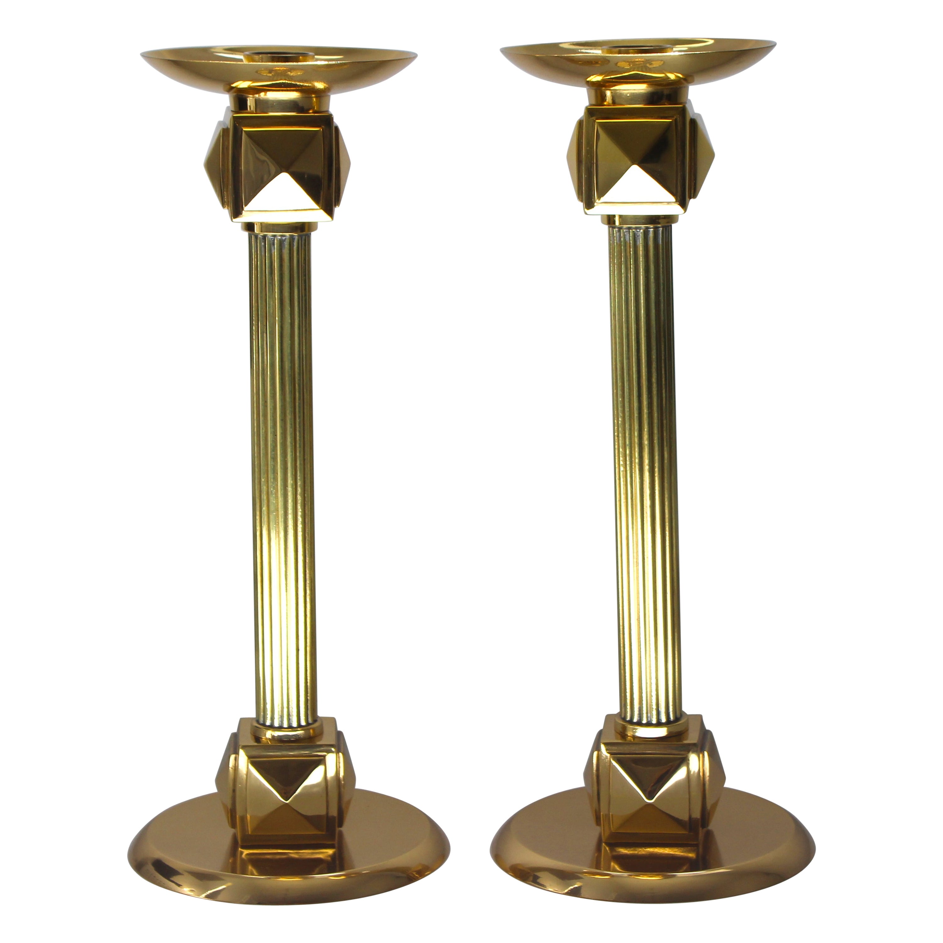 Set of Brass Art Deco Candlesticks by Larry Laslo