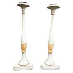19th Century French Carved Wood Floor Standing Candlesticks
