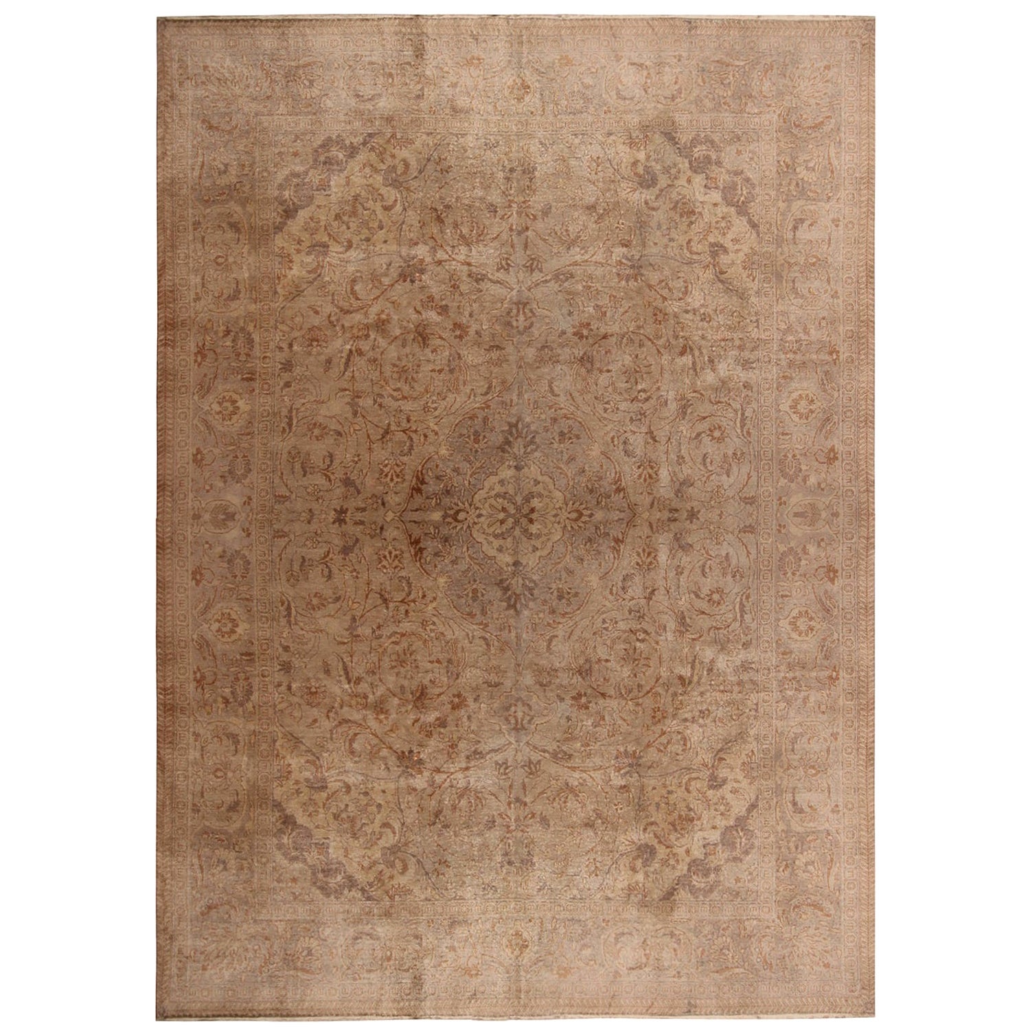 Antiker Tabriz Floral Beige-Braun Wolle Perserteppich von Rug & Kilim