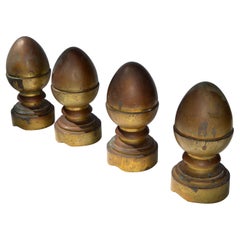 Art Deco French Oversized Solid Bronze Acorn Finial, Set of 4