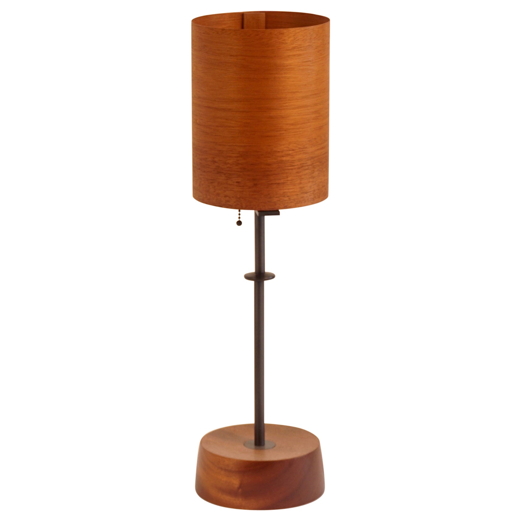 Mahogany Wood Veneer Table Lamp #2 with Blackened Bronze Frame For Sale