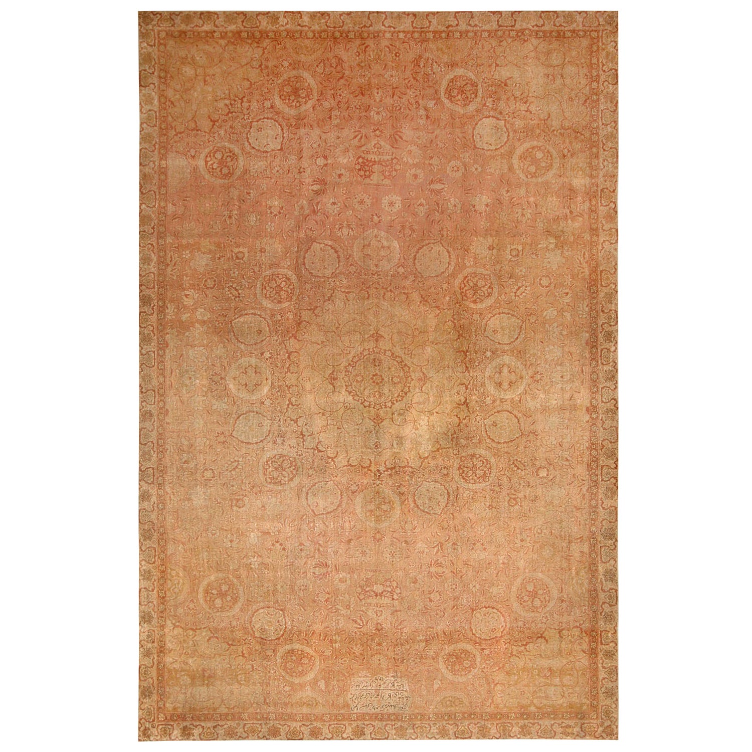Antique Amritsar Traditional Beige and Pink Wool Floral Rug by Rug & Kilim For Sale