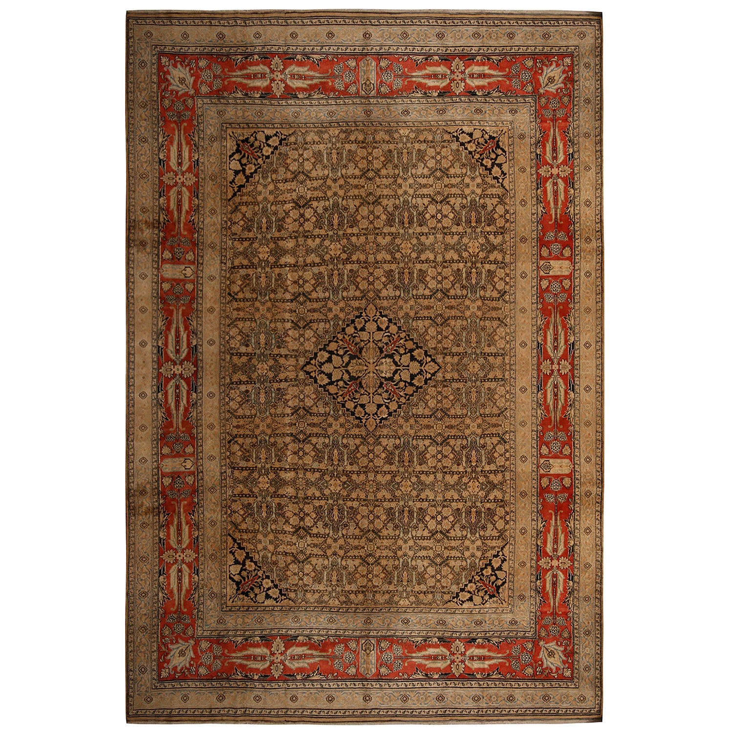 Antiker antiker Doroksh-Perserteppich aus beige-brauner und roter Wolle von Teppich & Kelim