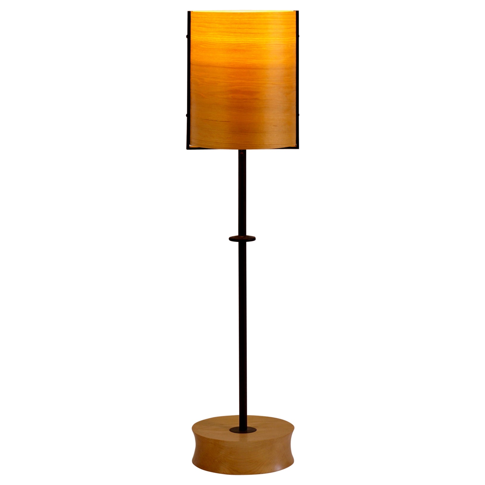 Maple Wood Veneer Table Lamp #6 with Blackened Bronze Frame For Sale