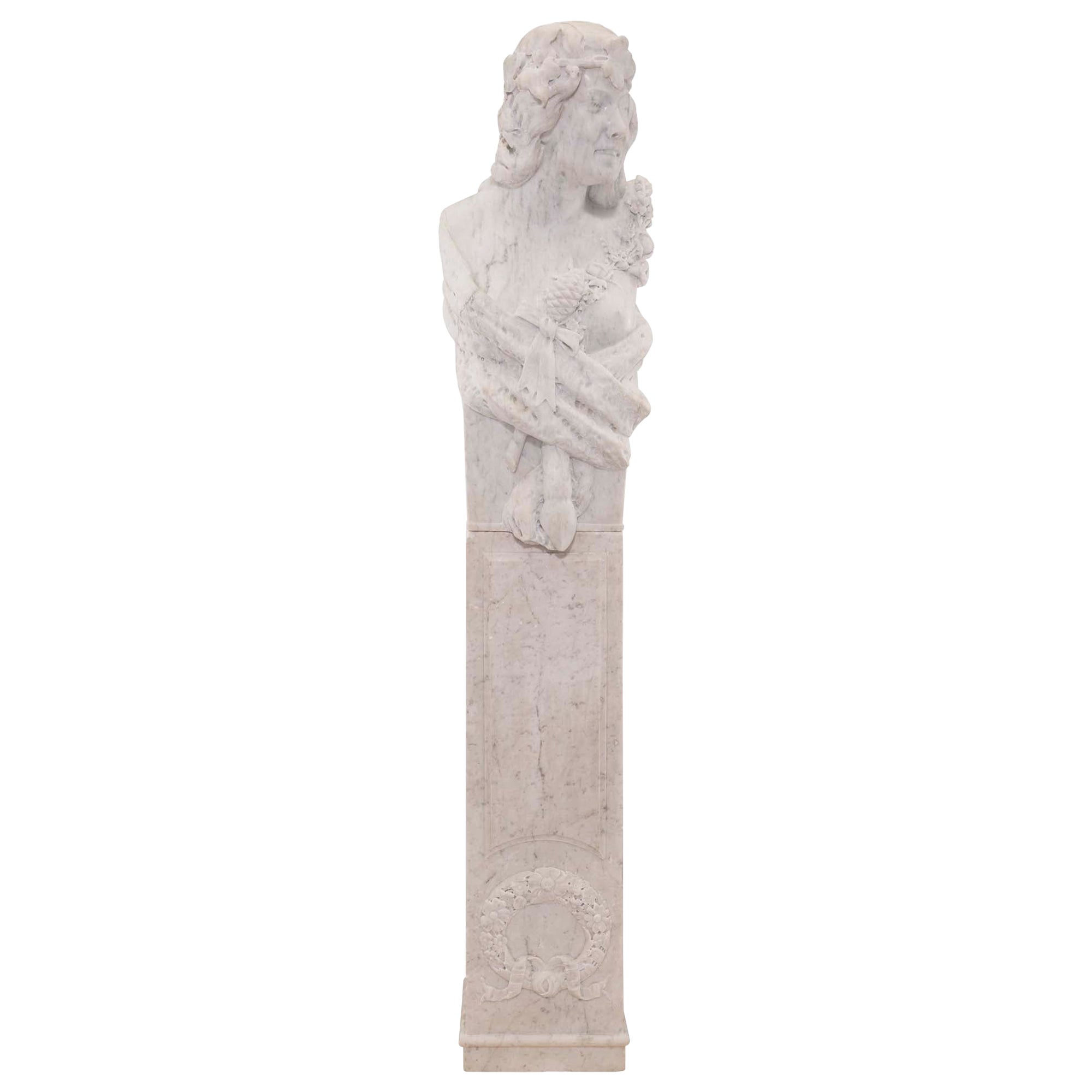 Italian 19th Century White Carrara Marble Freestanding Statue of a Garden Maiden For Sale