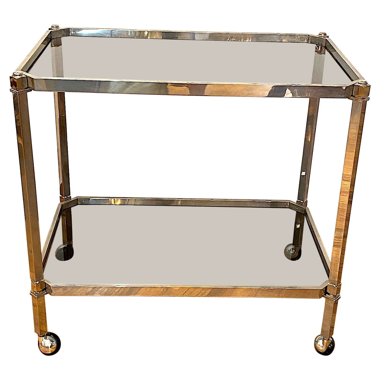 Blackened Steel And Textured Glass Rolling Bar Cart / Side Table at 1stDibs