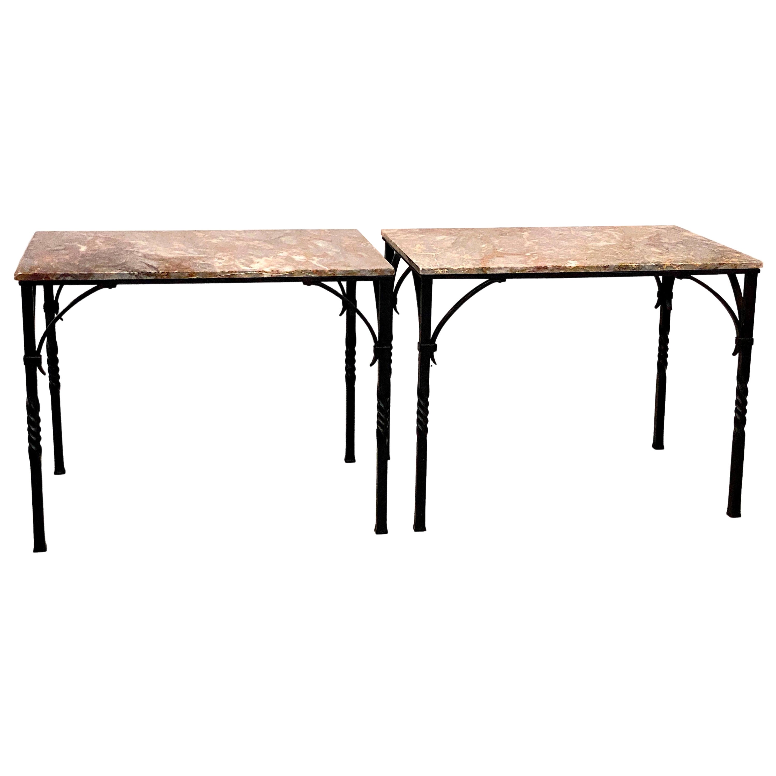 Pair of Addison Mizner Wrought Iron Console Tables