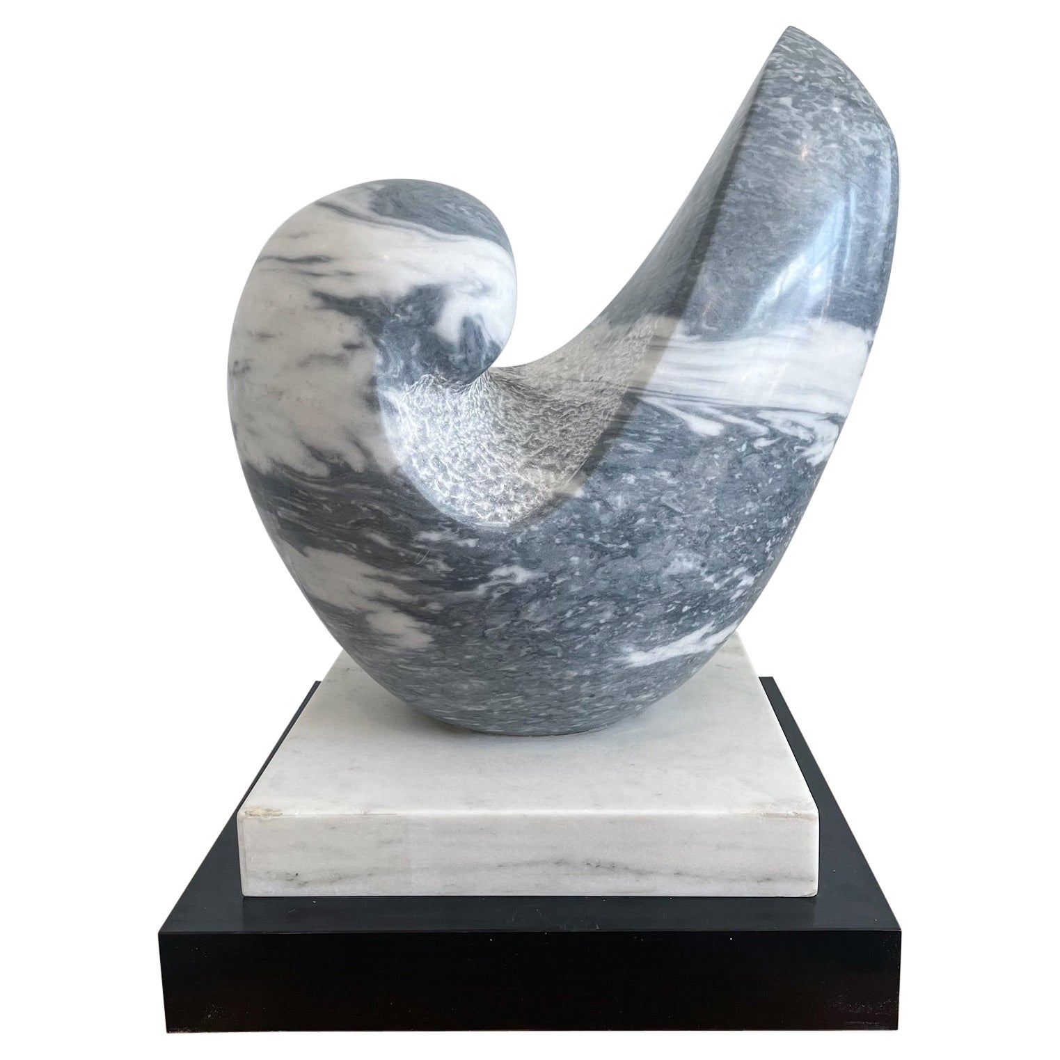 Abstract Biomorphic Vintage Grey and White Large Solid Marble Sculpture