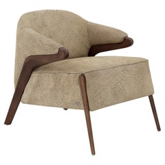 Osa Upholstered Curve Back Armchair in Walnut Finish and Leather