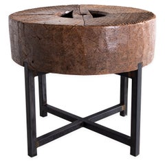 Vintage Mill Wheel on Steel Mount as End Table