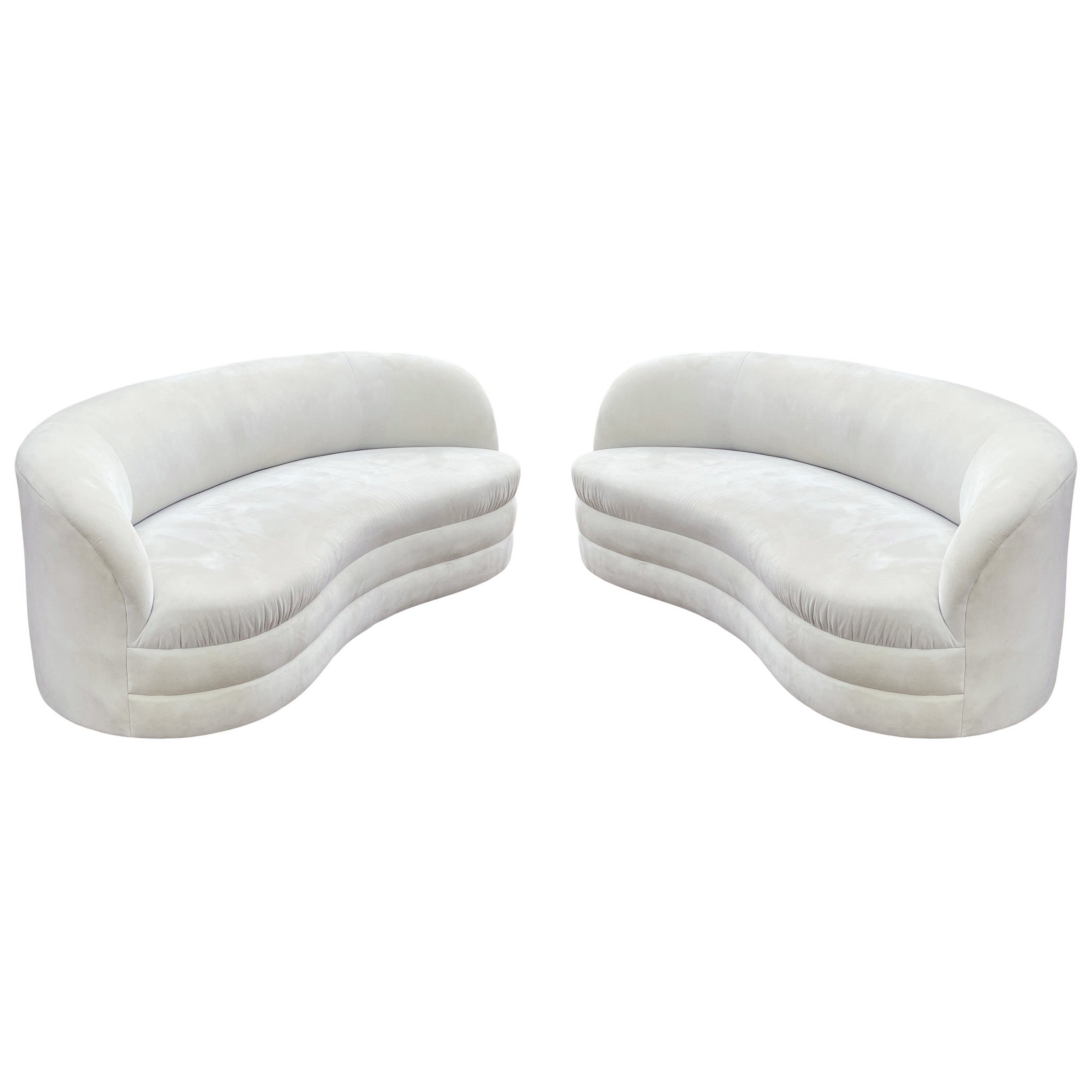 Matching Pair of Mid-Century Modern Curved Kidney Sofas or Loveseats