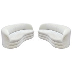 Vintage Matching Pair of Mid-Century Modern Curved Kidney Sofas or Loveseats