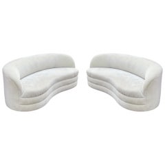 Matching Pair of Mid-Century Modern Curved Kidney Sofas or Loveseats