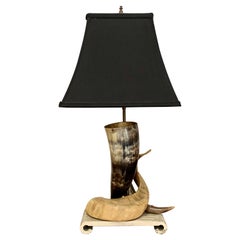 Vintage Decorative Steer Horn Table Lamp with Faux Marble Base
