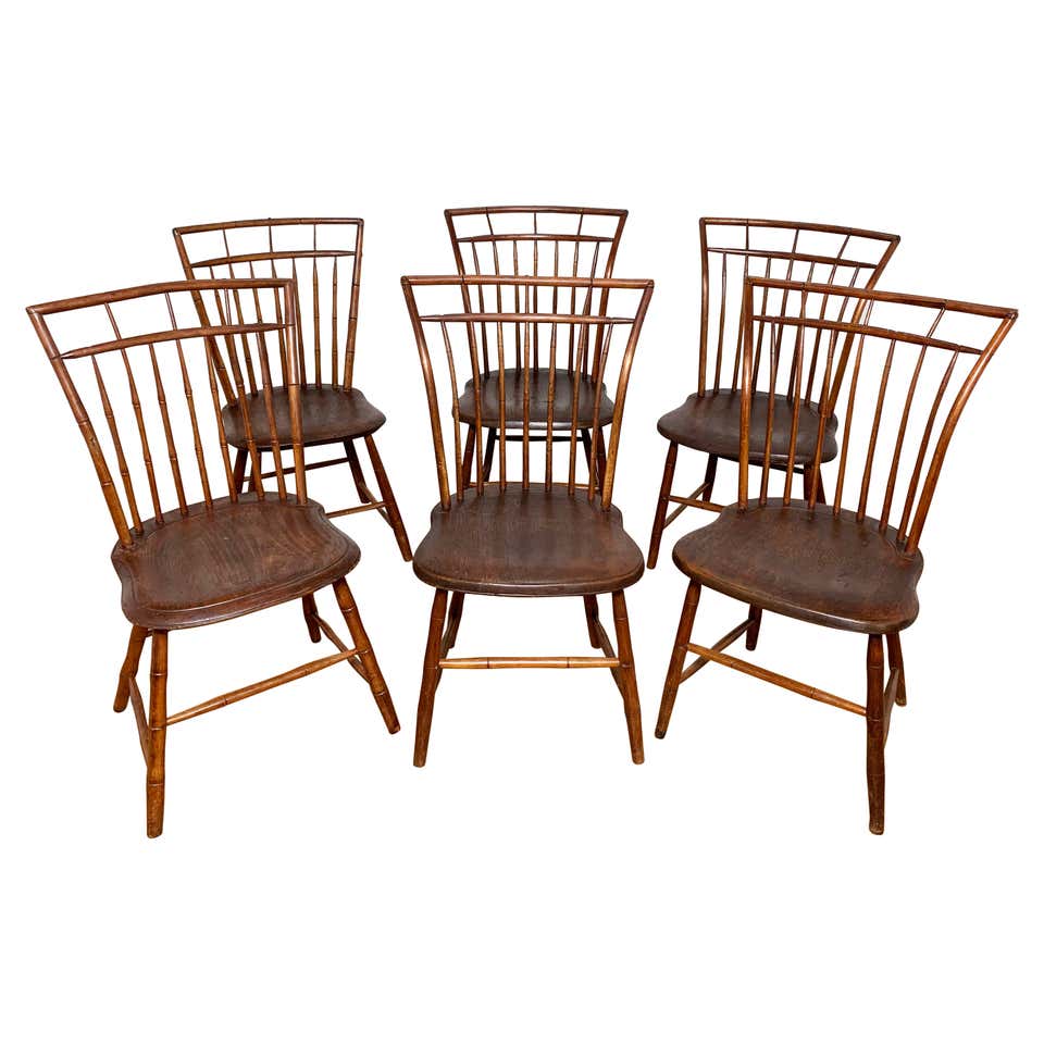 Set of Six Antique Early 19th Century New England Birdcage Windsor ...