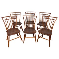 Set of Six Antique Early 19th Century New England Birdcage Windsor Dining Chairs
