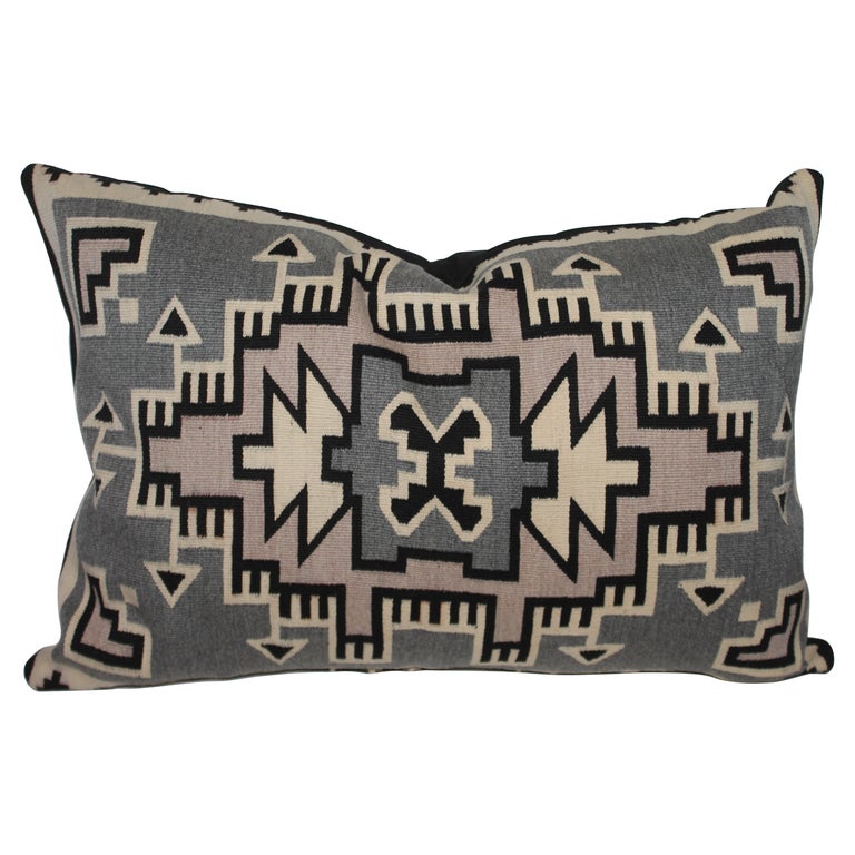 Navajo Two Grey Hills Indian Weaving Pillow For Sale