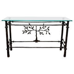 Diego Giacometti Style Glass Top Console Table