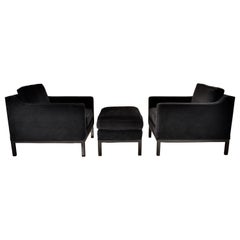 Vintage Modernist Arm Chairs with Ottoman