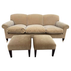 Classic George Smith Signature Scroll Arm Camel Mohair Sofa