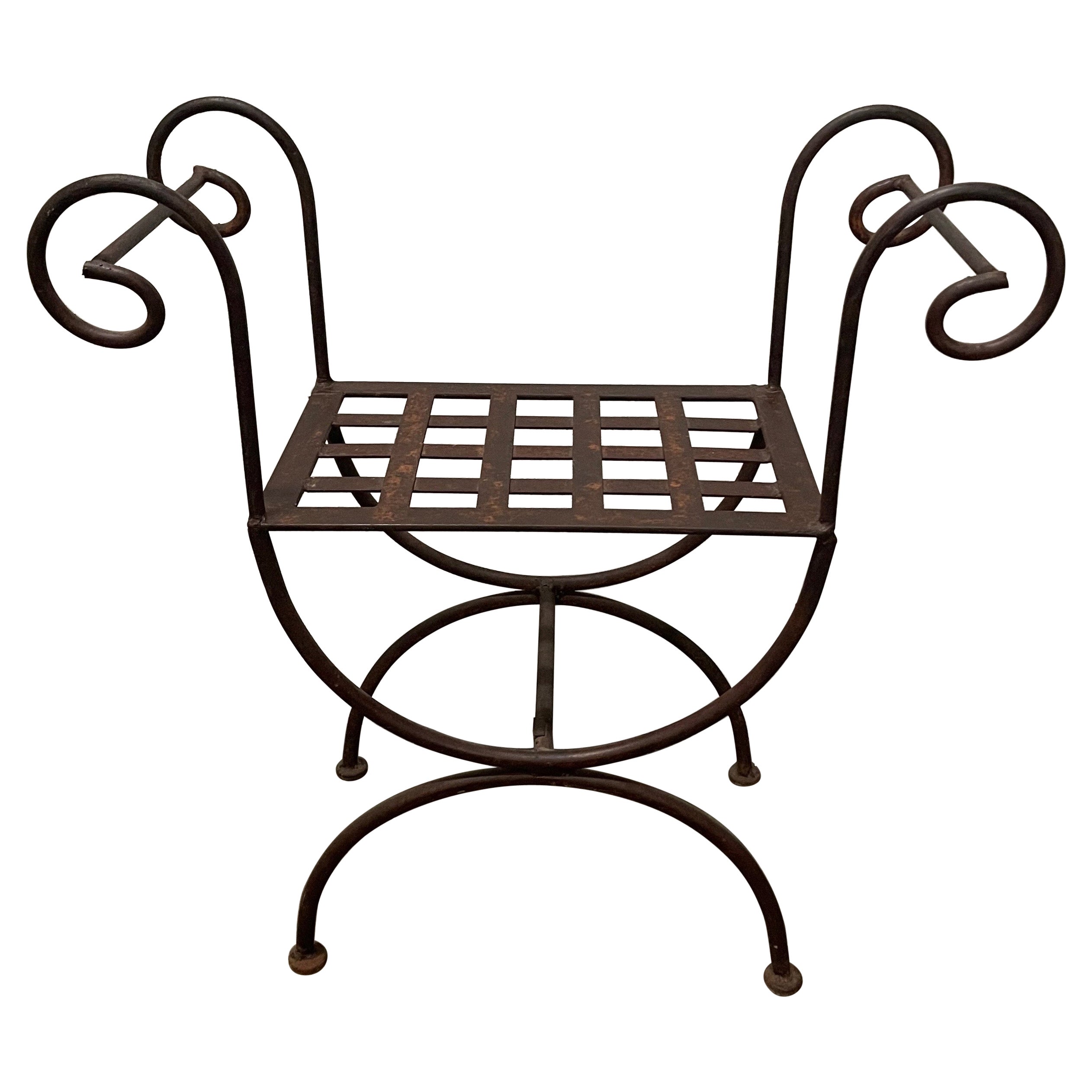 Curule Style Iron Bench For Sale