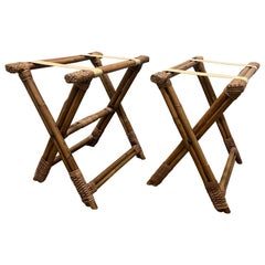 Pair of Vintage Bamboo & Leather Luggage Racks