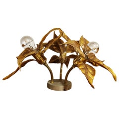 Brass Flower Table or Ceiling Light by Willy Daro, 1970's