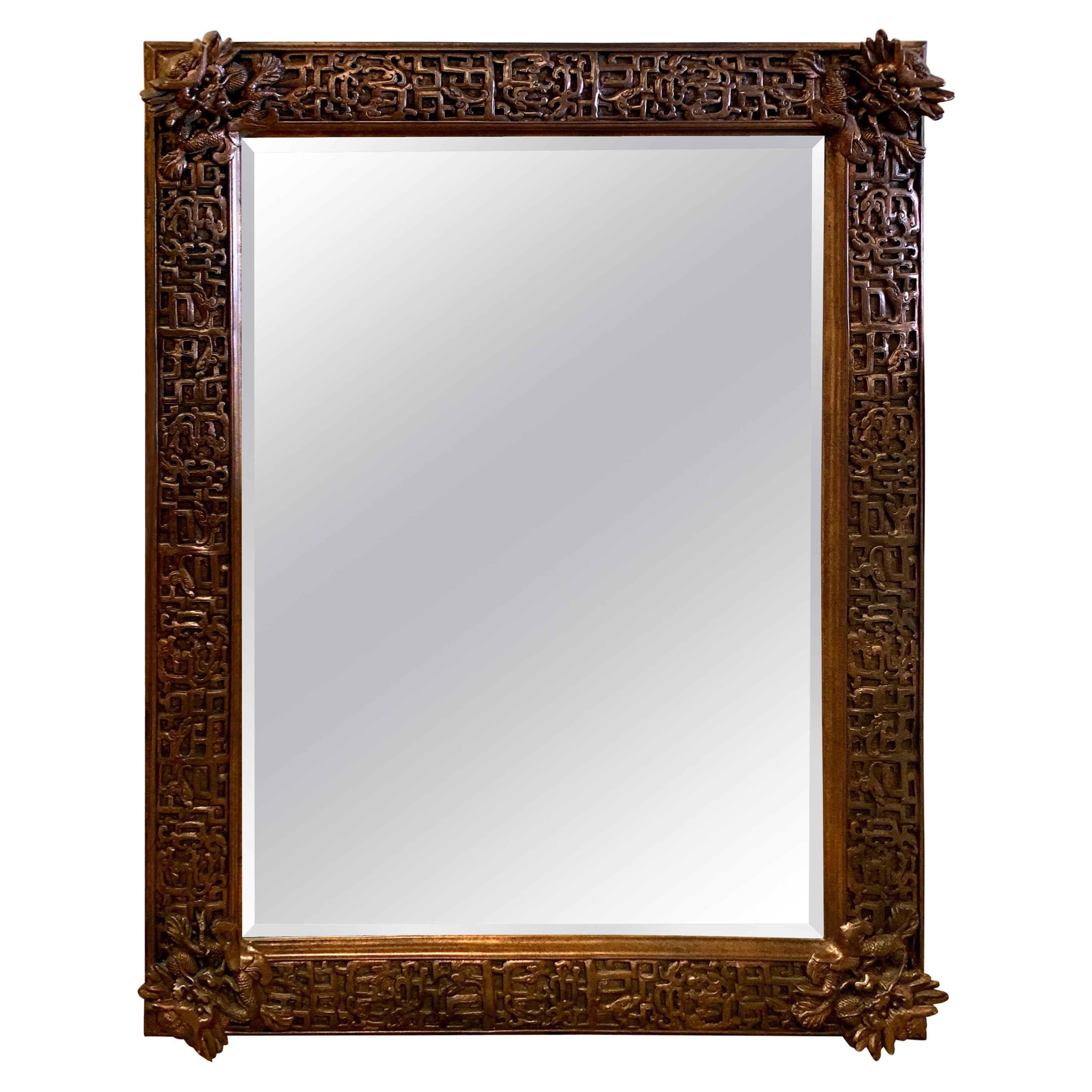 Large Beveled Mirror With Custom Brown, Mirror With Leather Frame